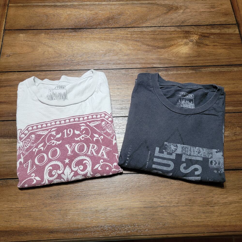 Set of 2 Zoo York Unisex Tees: Beige & Grey - Size Large